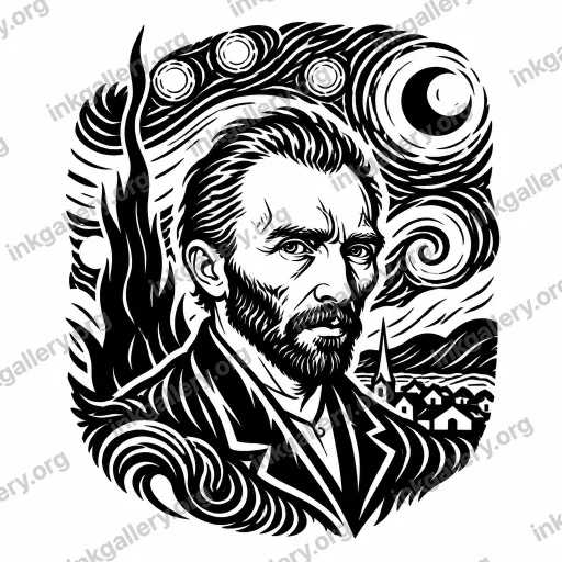 Blackwork tattoo of van gogh artwork