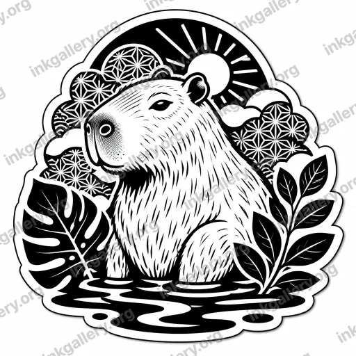 Blackwork + Sticker / Neo Illustrative tattoo of capybara