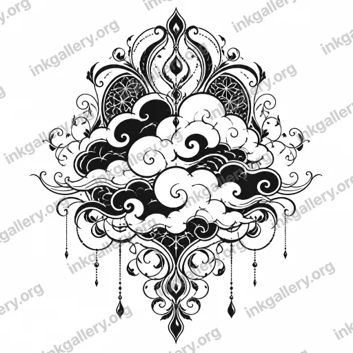 Blackwork + Ornamental tattoo of clouds