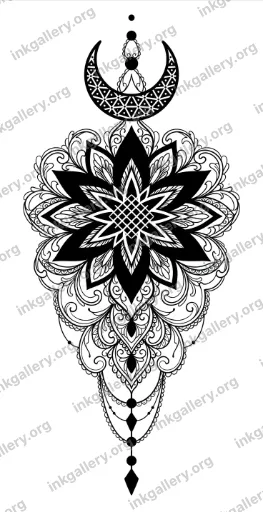Blackwork + Ornamental style tattoo design of Blackwork + Ornamental tattoo design, black-ink stencil on white background