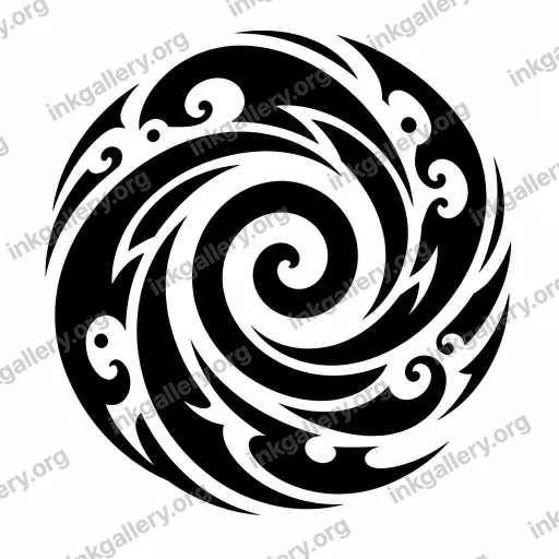 Blackwork style tattoo design of swirl, black-ink stencil on white background