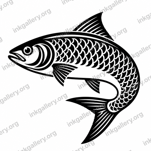 Blackwork tattoo of Blackwork tattoo style: solid black ink only, high-contrast graphic silhouettes, bold negative space, dense pattern fills, no color, no gradients, strong shapes that read from a distance. Subject: Bangus Filipino fish