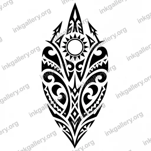 Tribal style tattoo design of tribal pattern, black-ink stencil on white background