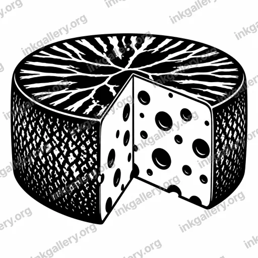 Blackwork tattoo of cheese wheel