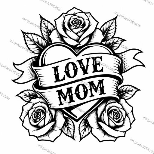 Illustrative tattoo of Illustrative style. Text saying “LOVE MOM”
