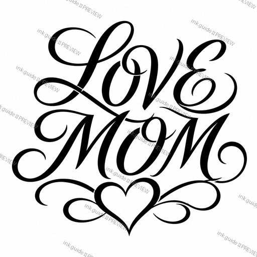 Script tattoo of Script style. Text saying “LOVE MOM”