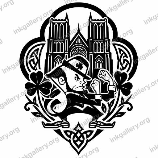 Blackwork tattoo of Notre dame Fighting irish