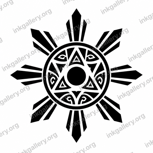Blackwork tattoo of Filipino sun