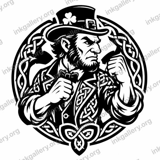 Blackwork style tattoo design of Fighting irish, black-ink stencil on white background