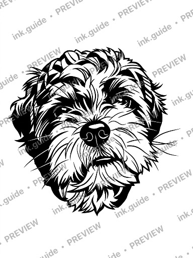 Blackwork style tattoo design of Blackwork style tattoo based on the attached reference photo., black-ink stencil on white background