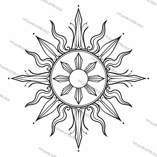 Fine Line line tattoo — Fine Line style. Filipino style sun