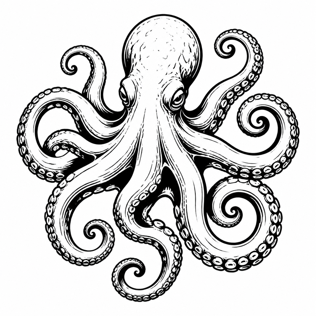 Irezumi with tattoo — an octopus with swirling tentacles