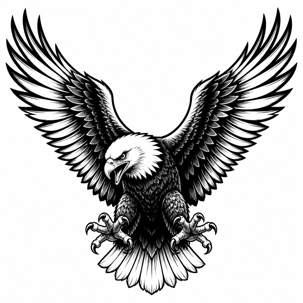 American traditional eagle tattoo — a soaring eagle with spread wings and sharp talons