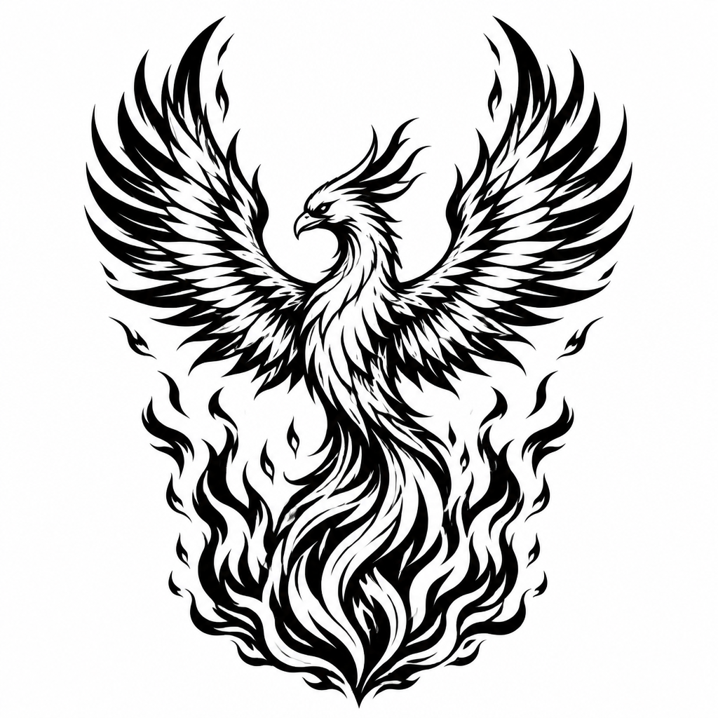 Neo-traditional from tattoo — a phoenix rising from flames