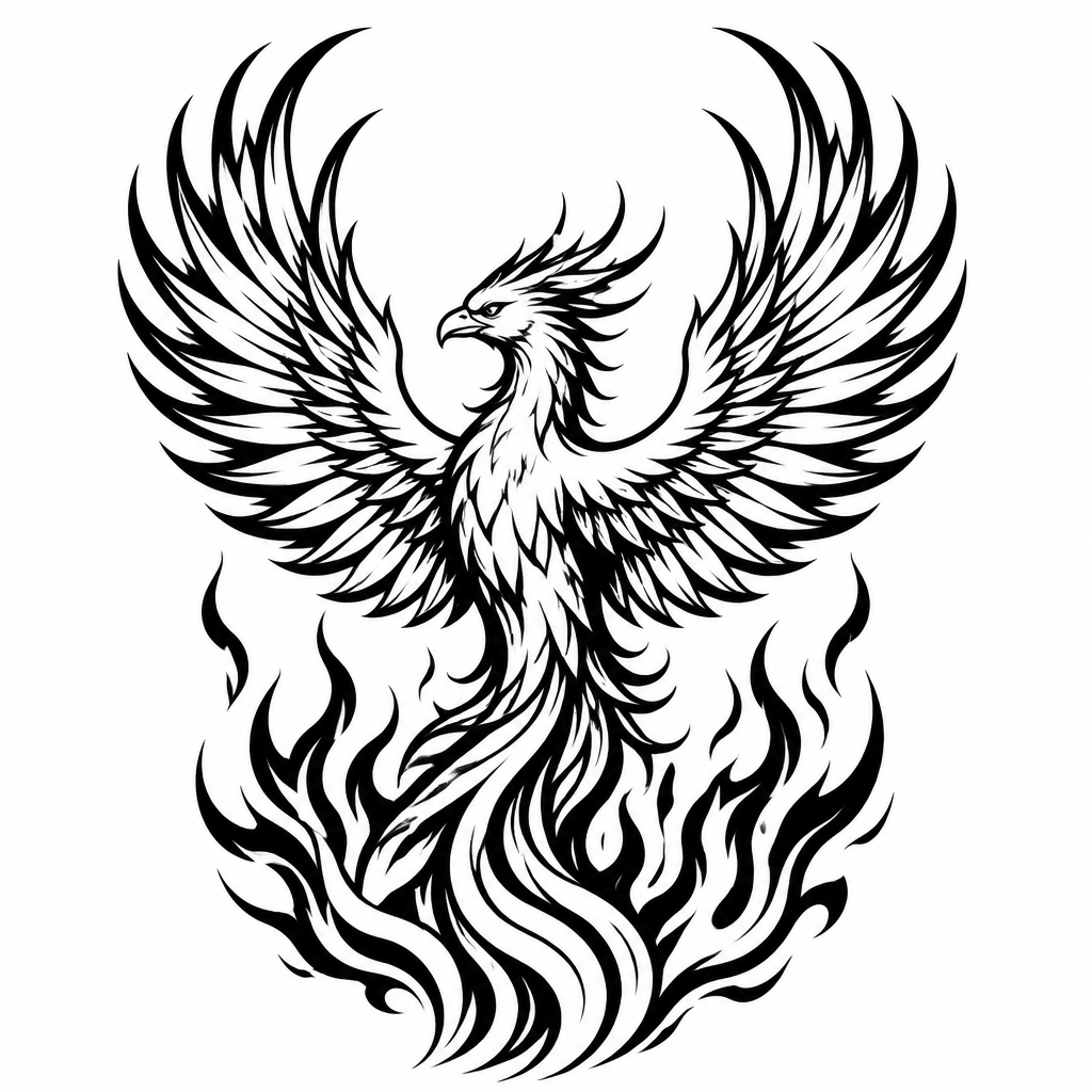 Neo-traditional from tattoo — a phoenix rising from flames