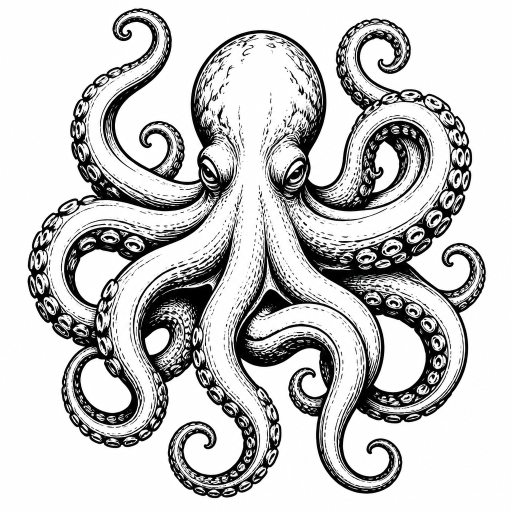 Irezumi with tattoo — an octopus with swirling tentacles