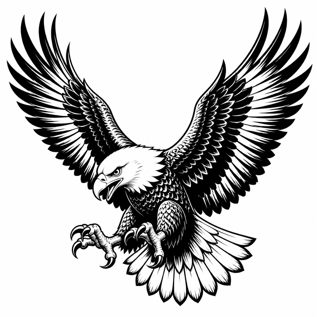 American traditional eagle tattoo — a soaring eagle with spread wings and sharp talons