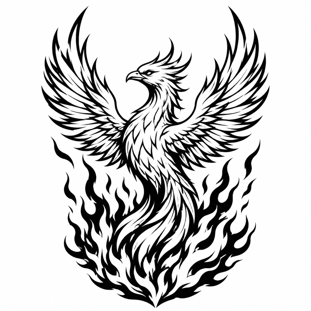 Neo-traditional from tattoo — a phoenix rising from flames