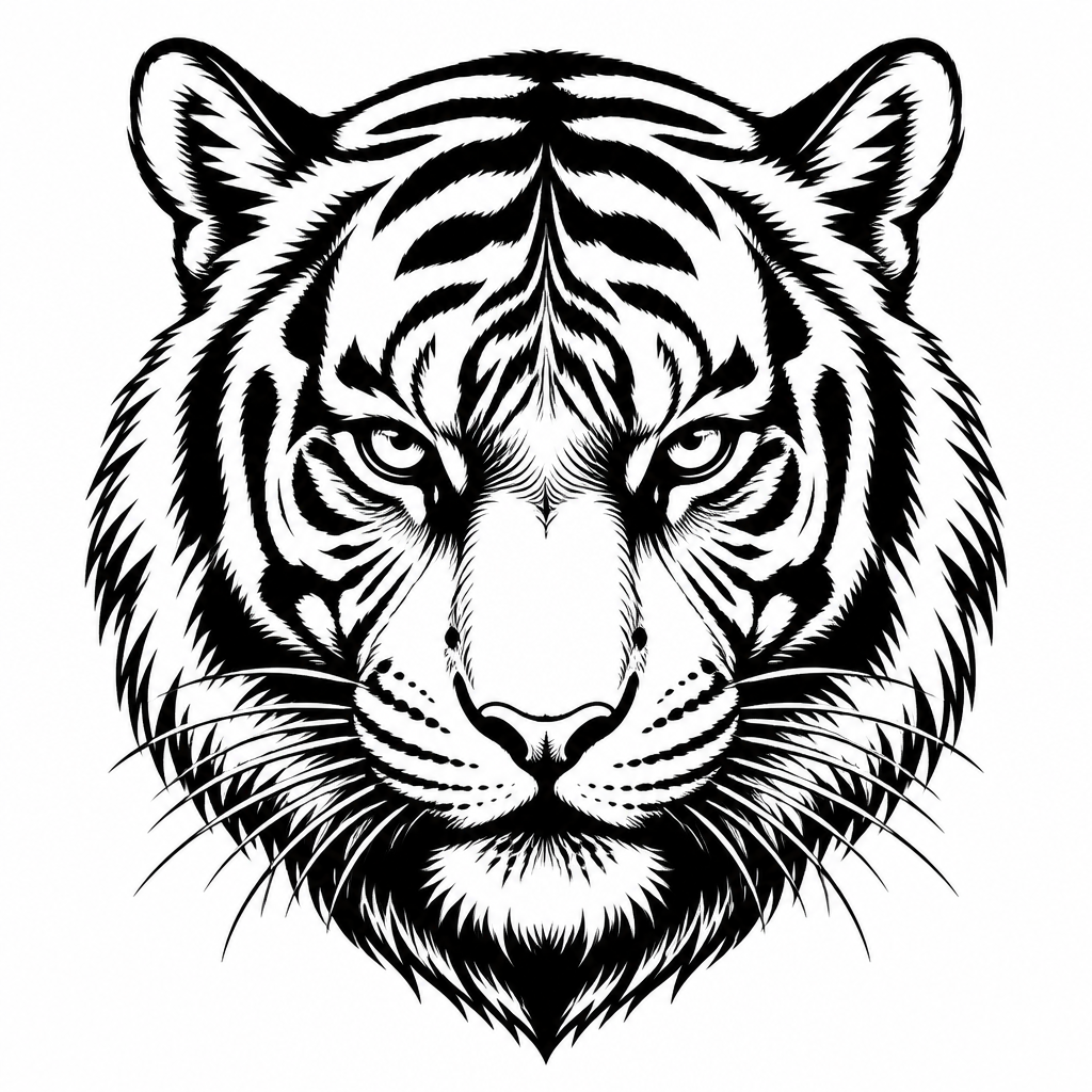 Neo-traditional head tattoo — a tiger head with fierce eyes