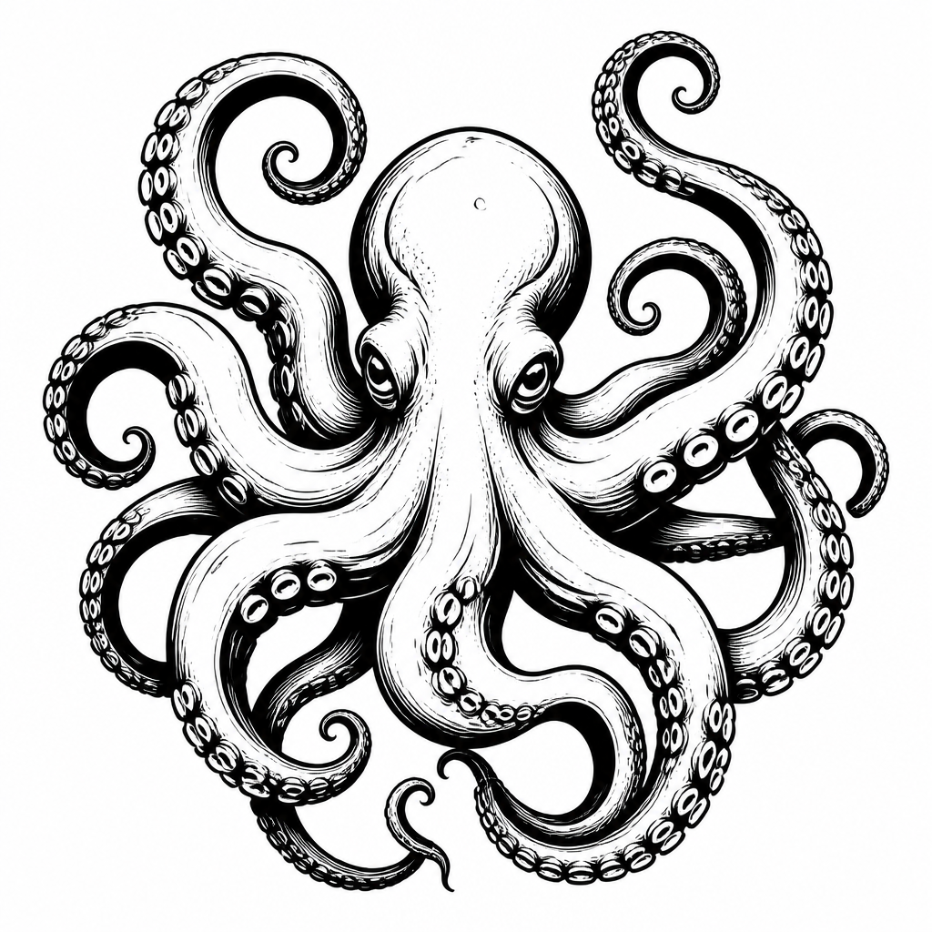 Irezumi with tattoo — an octopus with swirling tentacles