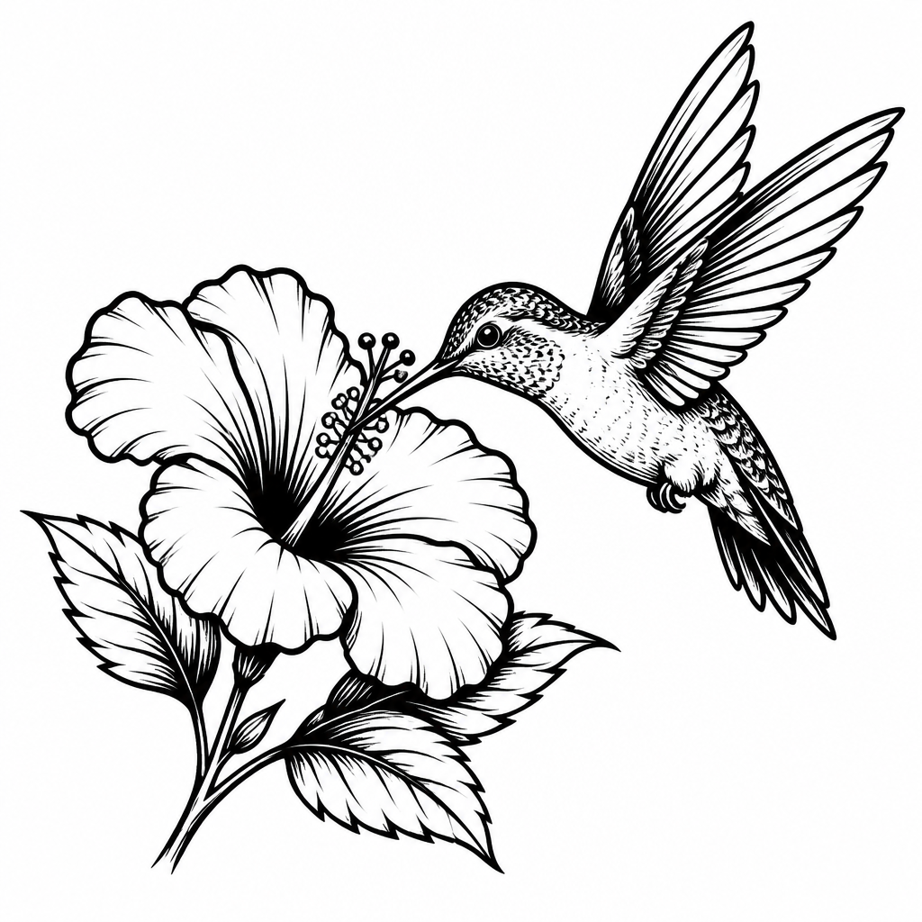 Watercolor from tattoo — a hummingbird drinking from a flower