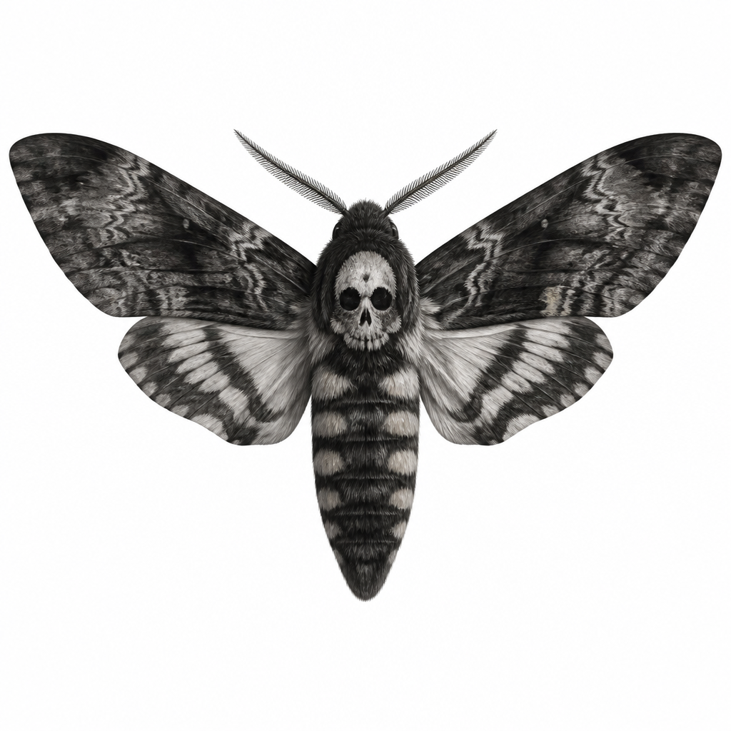 Realism tattoo of a moth with a skull on its thorax
