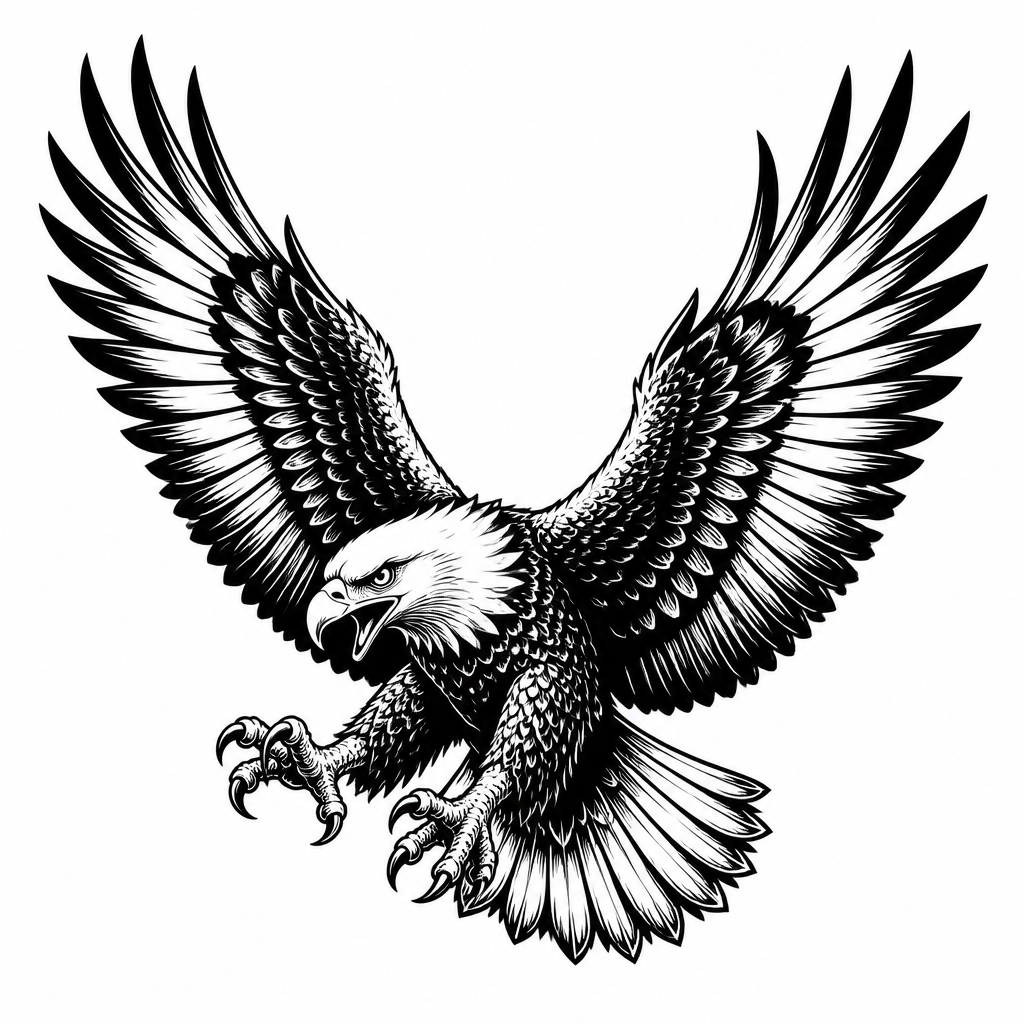 American traditional eagle tattoo — a soaring eagle with spread wings and sharp talons