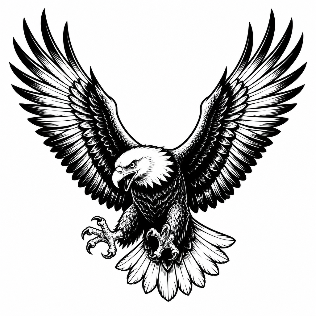 American traditional eagle tattoo — a soaring eagle with spread wings and sharp talons